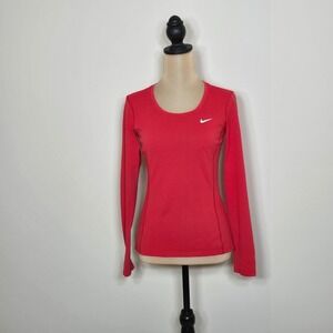 Nike Dri Fit Women Red Long Sleeve Athletic Running Top Shirt‎ XS